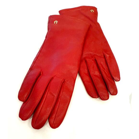 Etienne Aigner Ladies Red Leather Gloves Thinsulate Lining Medium - Picture 1 of 9